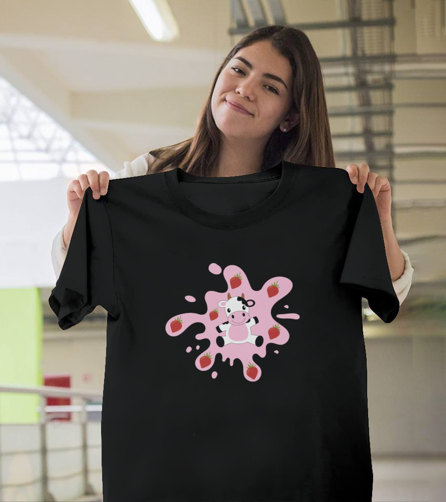 Strawberry Cow Cute Pet With Splatter And Strawberries 421 T-Shirt