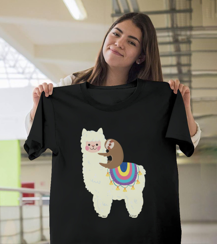 Cute Llama and Sloth Best Friends Colorful Blanket T-Shirt