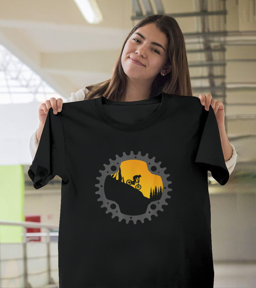 Downhill Mtb Mountain Bike Gear Sprocket Sunset T-Shirt