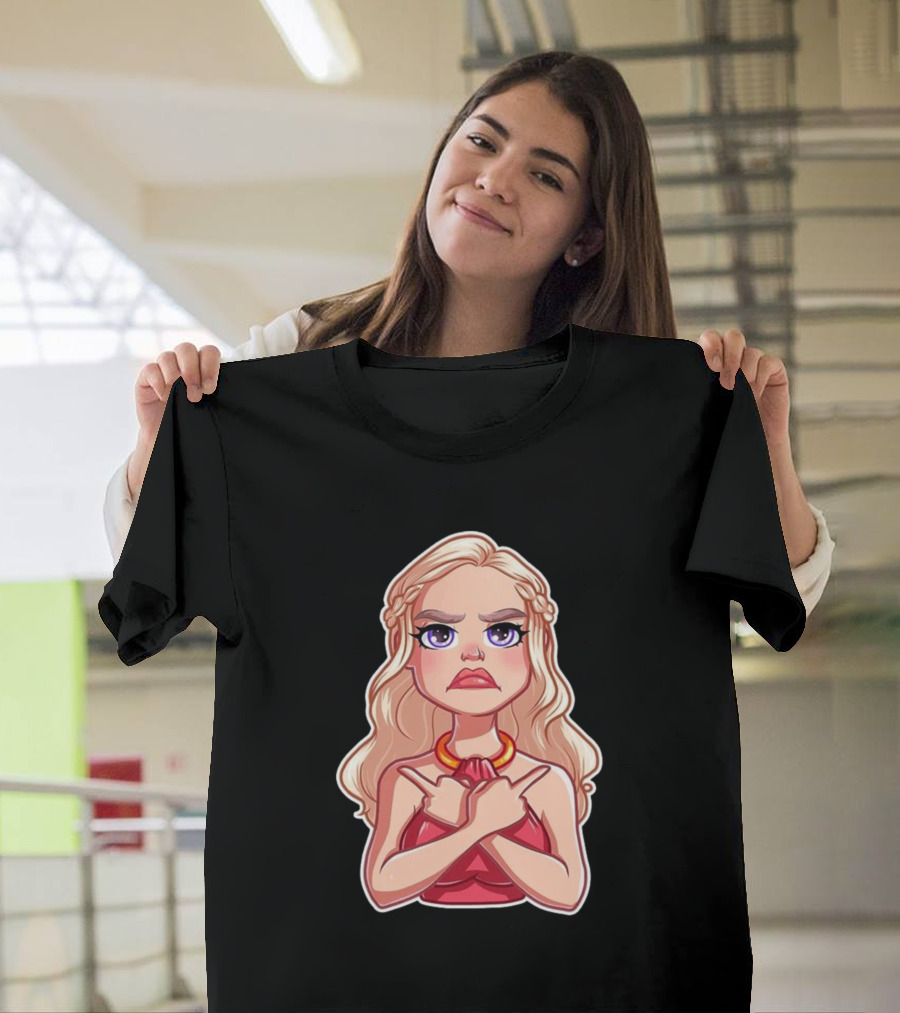Fak Queen Beautiful Blonde Character Red Dress Crossed Fingers T-Shirt