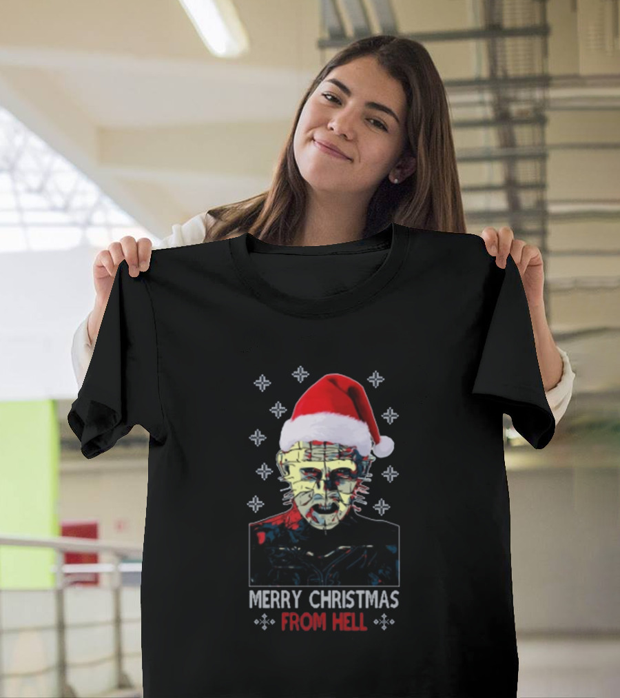 Merry Christmas From Hell Hellraiser Pinhead Santa Hat T-Shirt