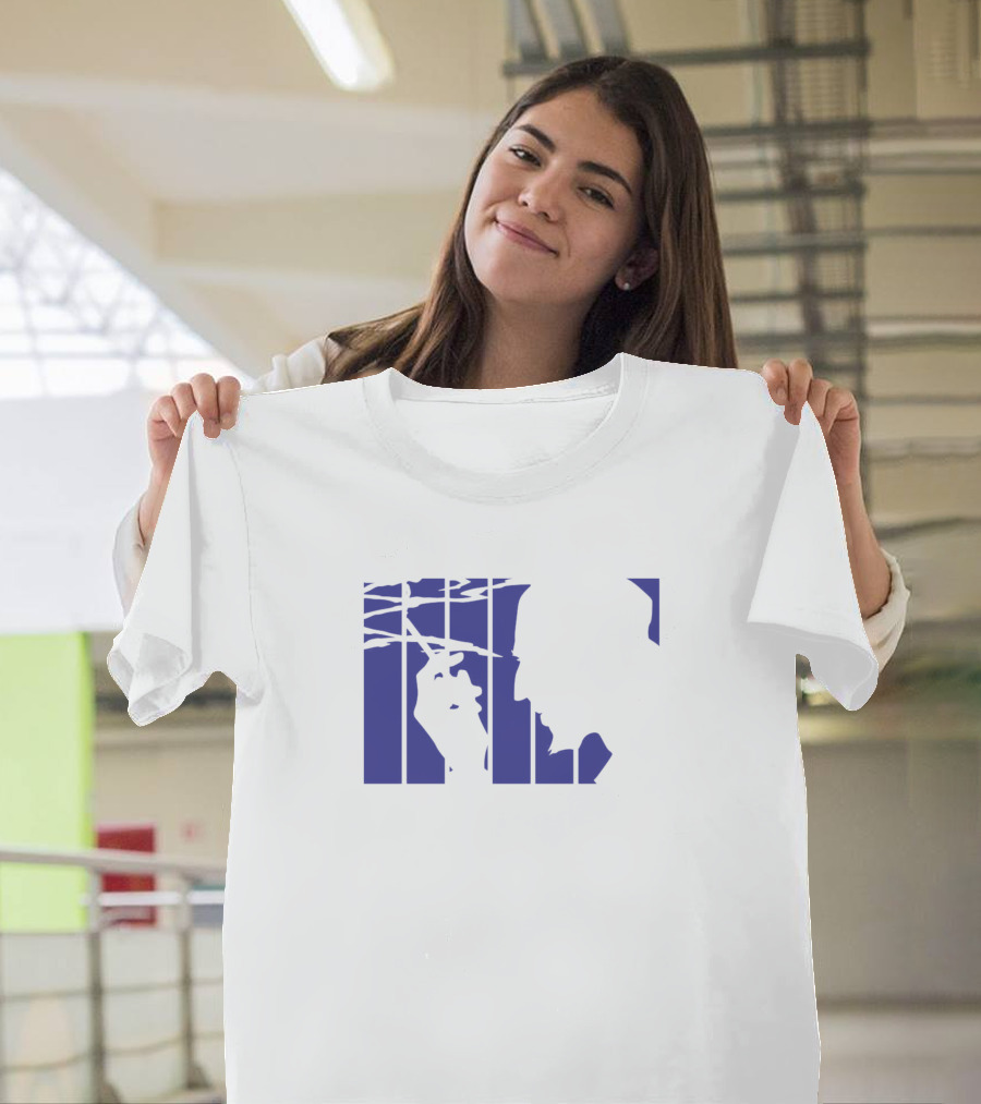 Jet Silhouette with Cigarette and Barbed Wire in Blue Shadow T-Shirt