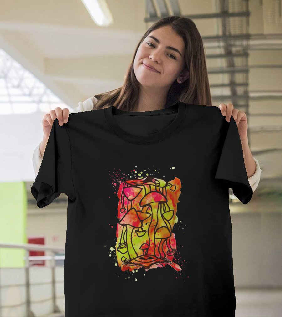 Which Way Is Up Psychedelic Mushrooms Trippy Vibes Splattered Colors T-Shirt