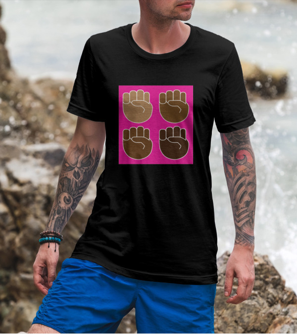 Fight The Good Fight Pink Four Brown Fists On Black And Pink Background T-Shirt
