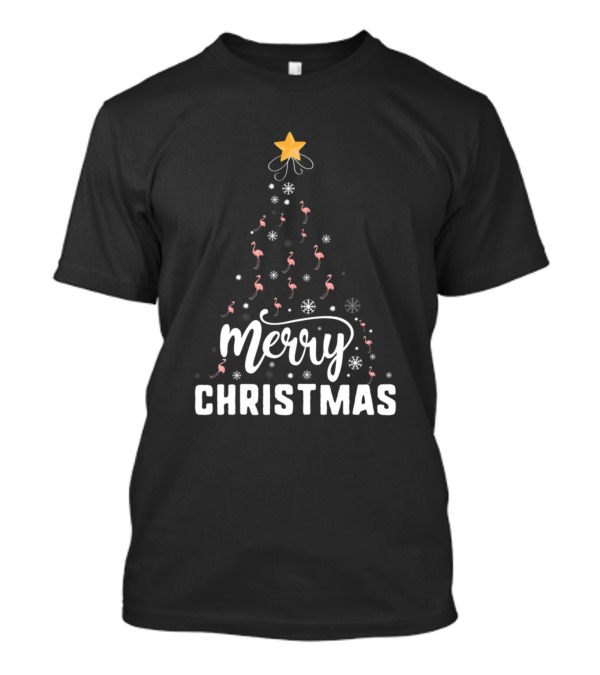 Merry Christmas Flamingo Tree Family Xmas Holidays T-Shirt