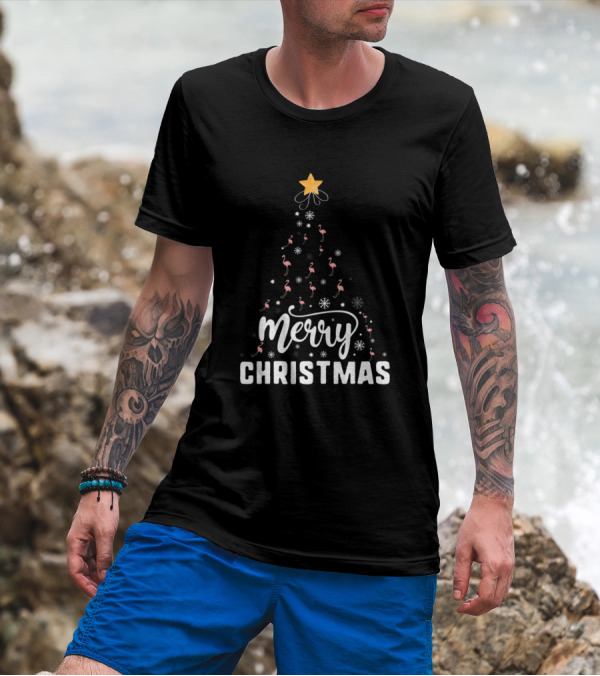 Merry Christmas Flamingo Tree Family Xmas Holidays T-Shirt