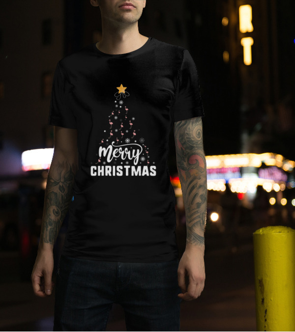 Merry Christmas Flamingo Tree Family Xmas Holidays T-Shirt