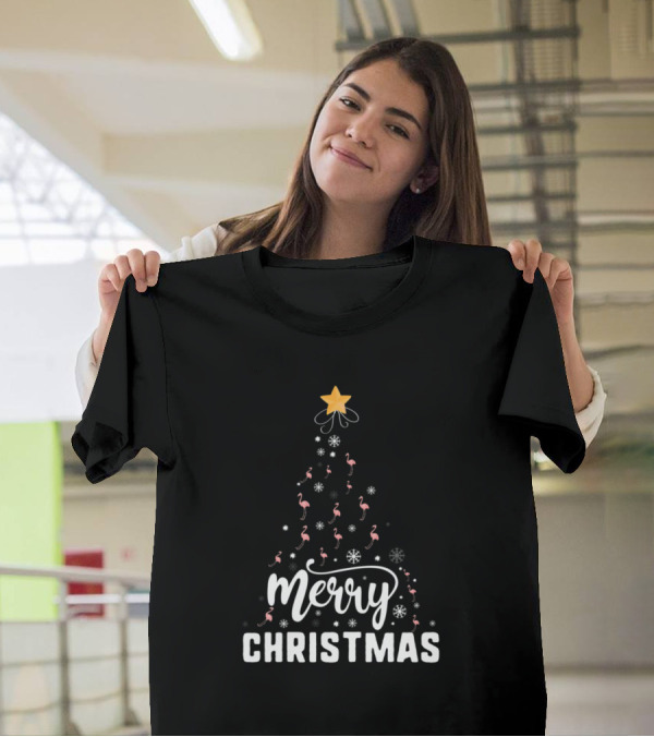 Merry Christmas Flamingo Tree Family Xmas Holidays T-Shirt