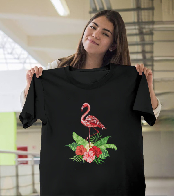 Flamingo Floral Paradise With Tropical Flowers T-Shirt
