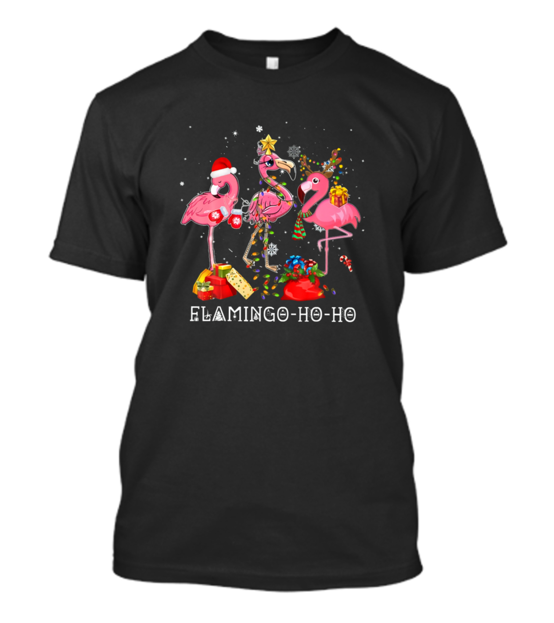 Flamingo Ho Ho Ho Funny Christmas Tree Flamingo Hat Santa Best T-Shirt