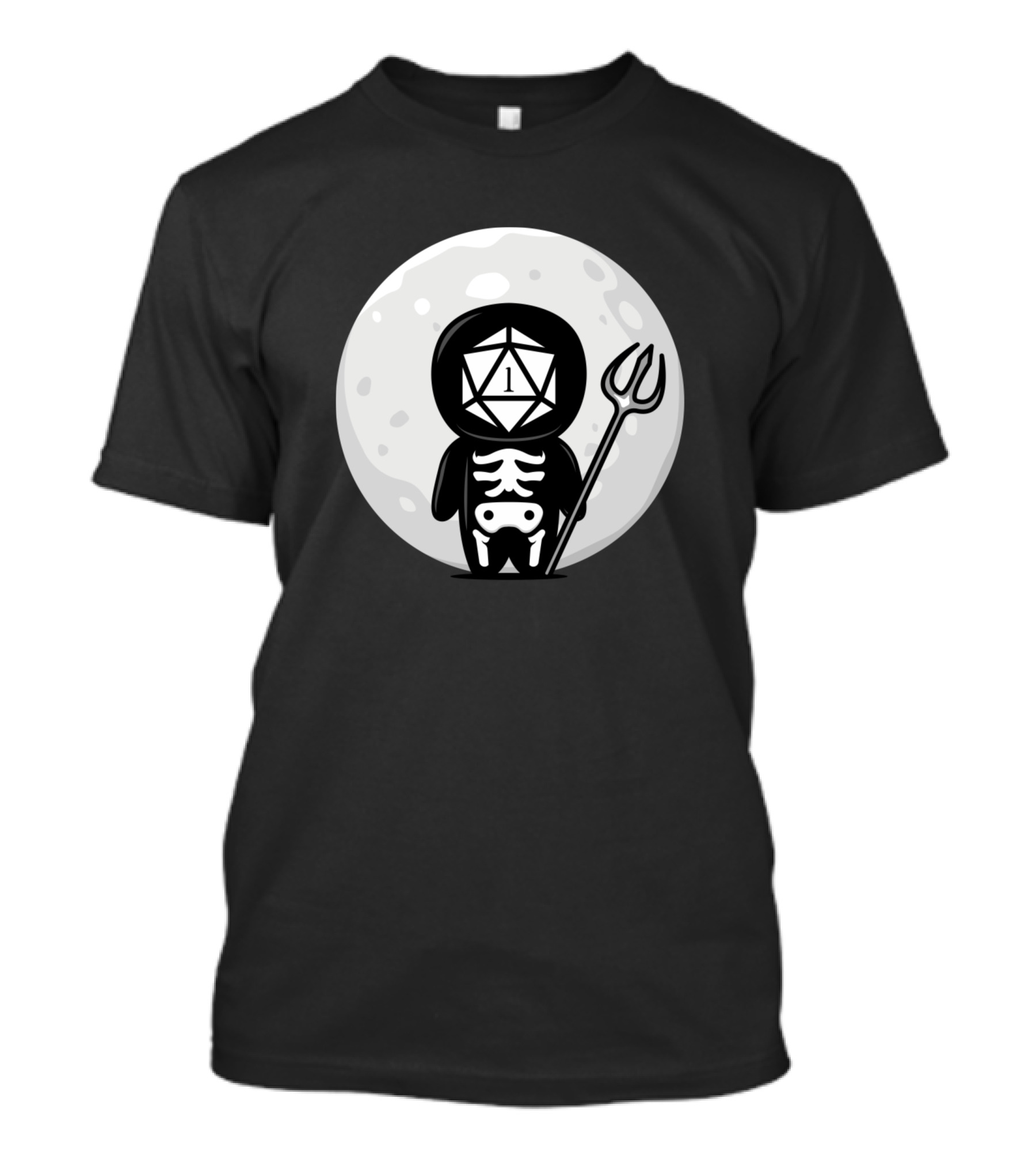 Funny Grim Reaper Critical Fail D20 Polyhedral Dice Character Halloween Moon T-Shirt