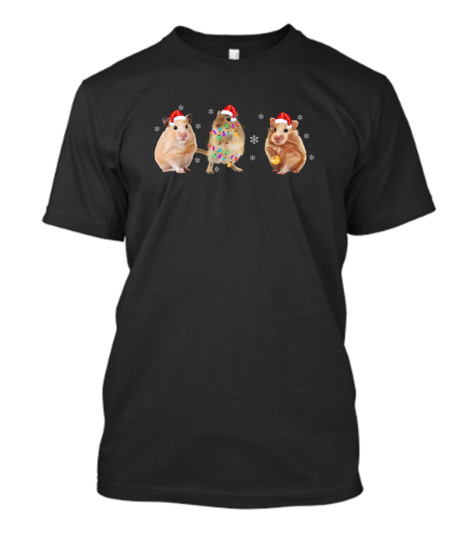 Santa Hat Guinea Pigs With Christmas Lights And Snowflakes T-Shirt