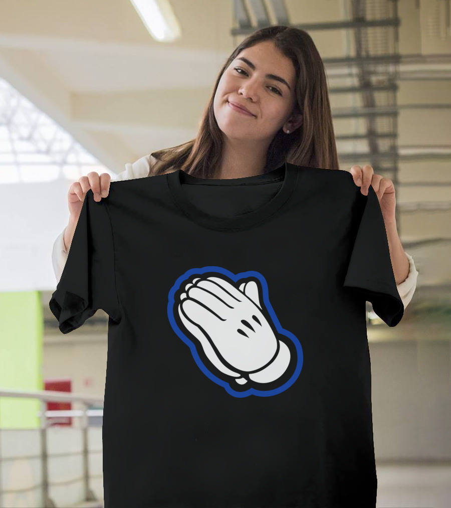 Praying Hands Mickey Glove Royal Blue Outline T-Shirt