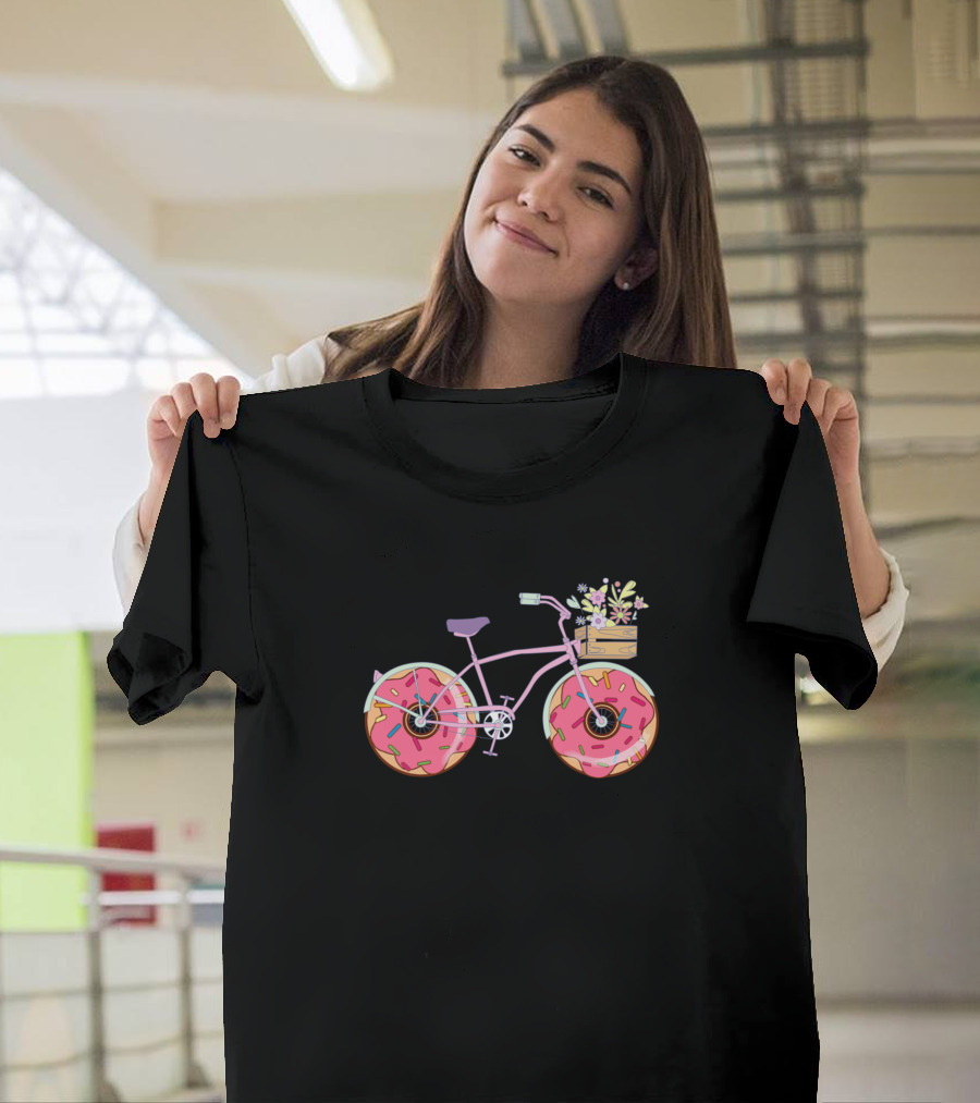 Cool Donuts Bicycle with Flower Basket T-Shirt