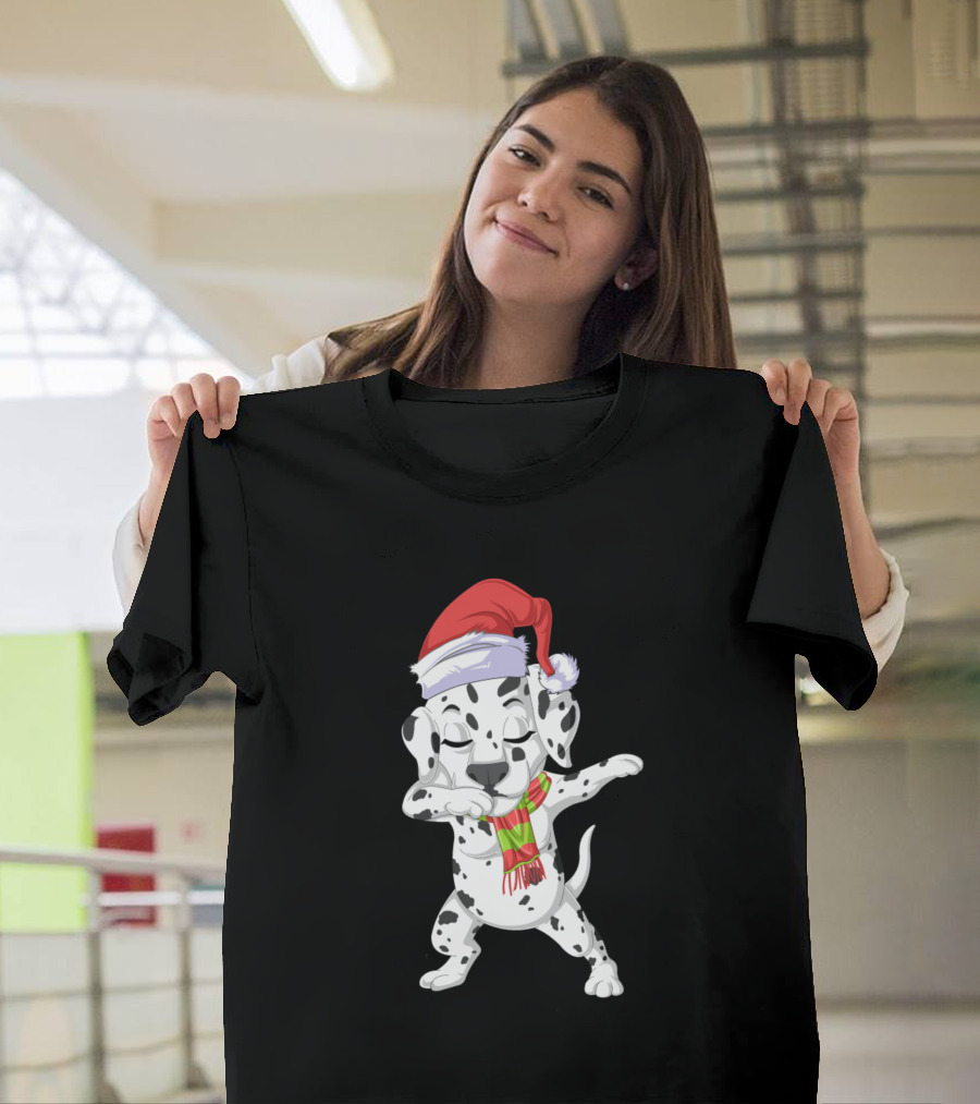 Dalmatian Dabbing with Santa Hat and Christmas Scarf T-Shirt