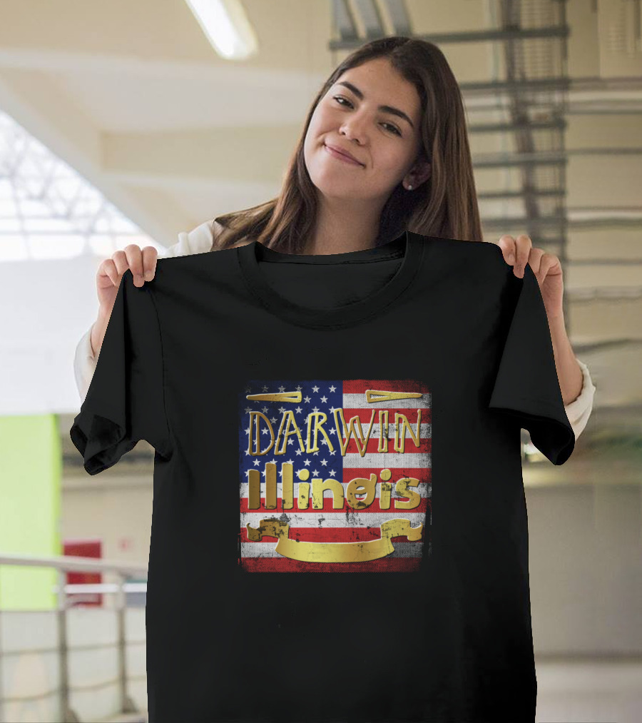 Darwin Illinois American Flag Gold Banner T-Shirt