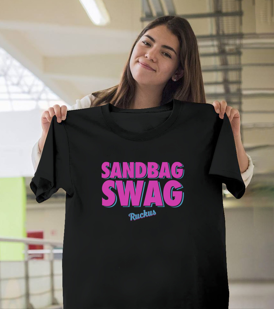 Sandbag Swag Ruckus Bold Vibrant Text T-Shirt