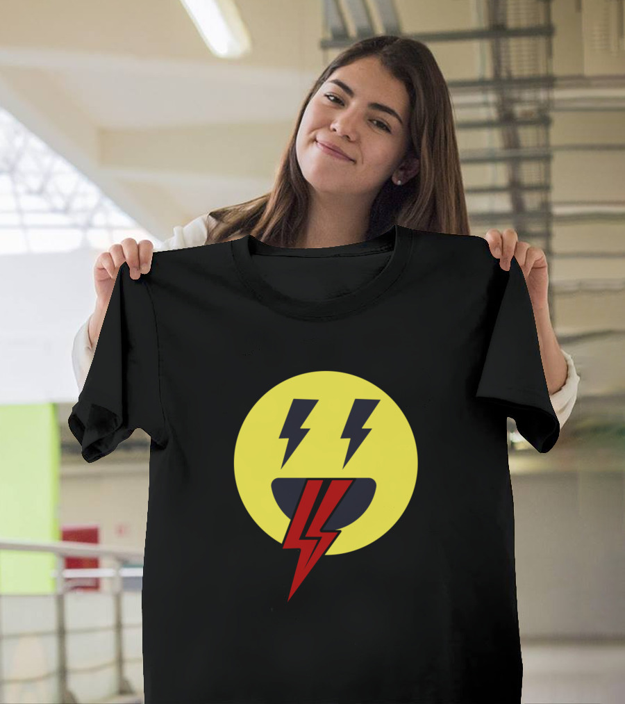 Thunder Emoji Face Bolt Tongue T-Shirt