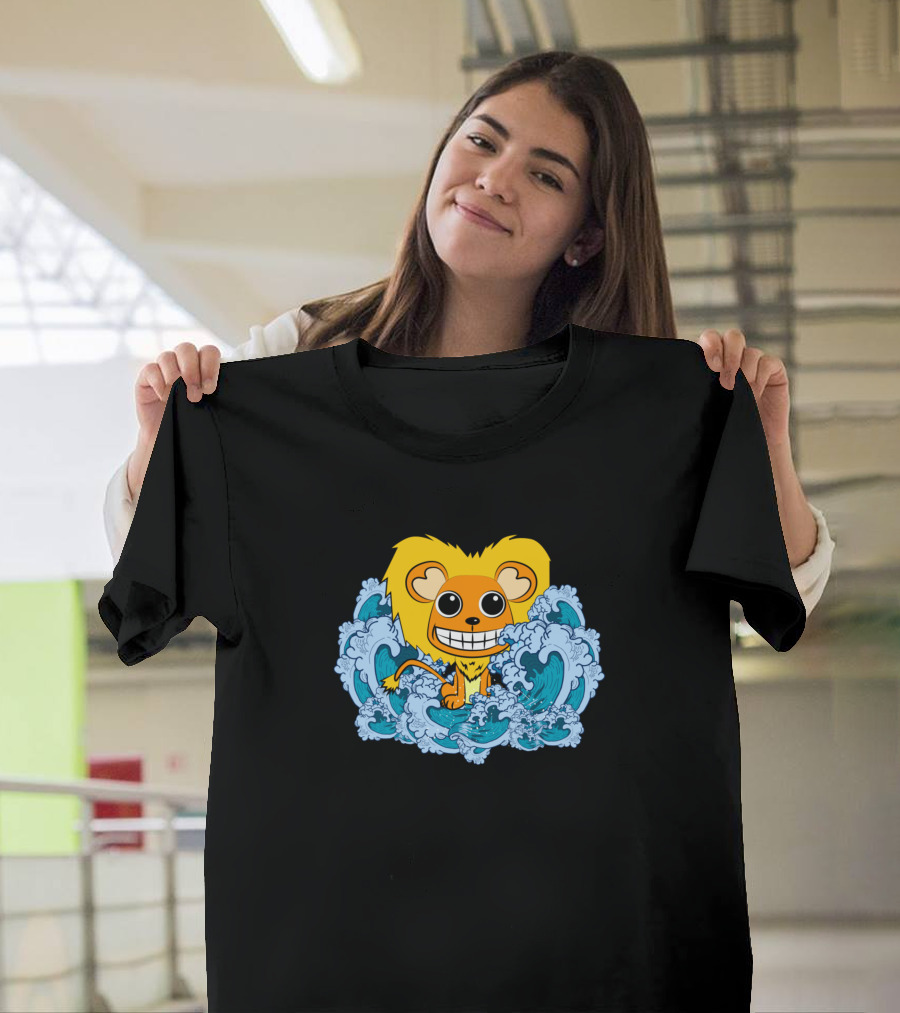 Cute Lion in Ocean Waves T-Shirt