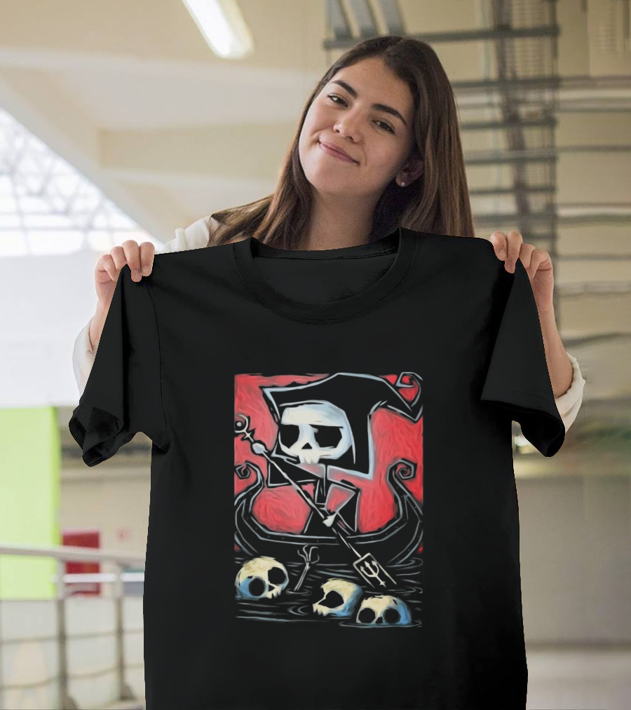 Halloween Costume Adult Grim Reaper Sailing Boat Skulls Dark T-Shirt