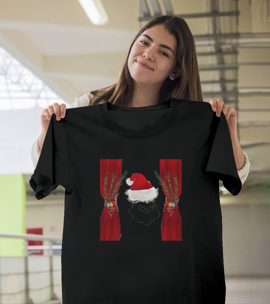 Santa Claus Hat with Festive Red Curtain Pine Decorations T-Shirt