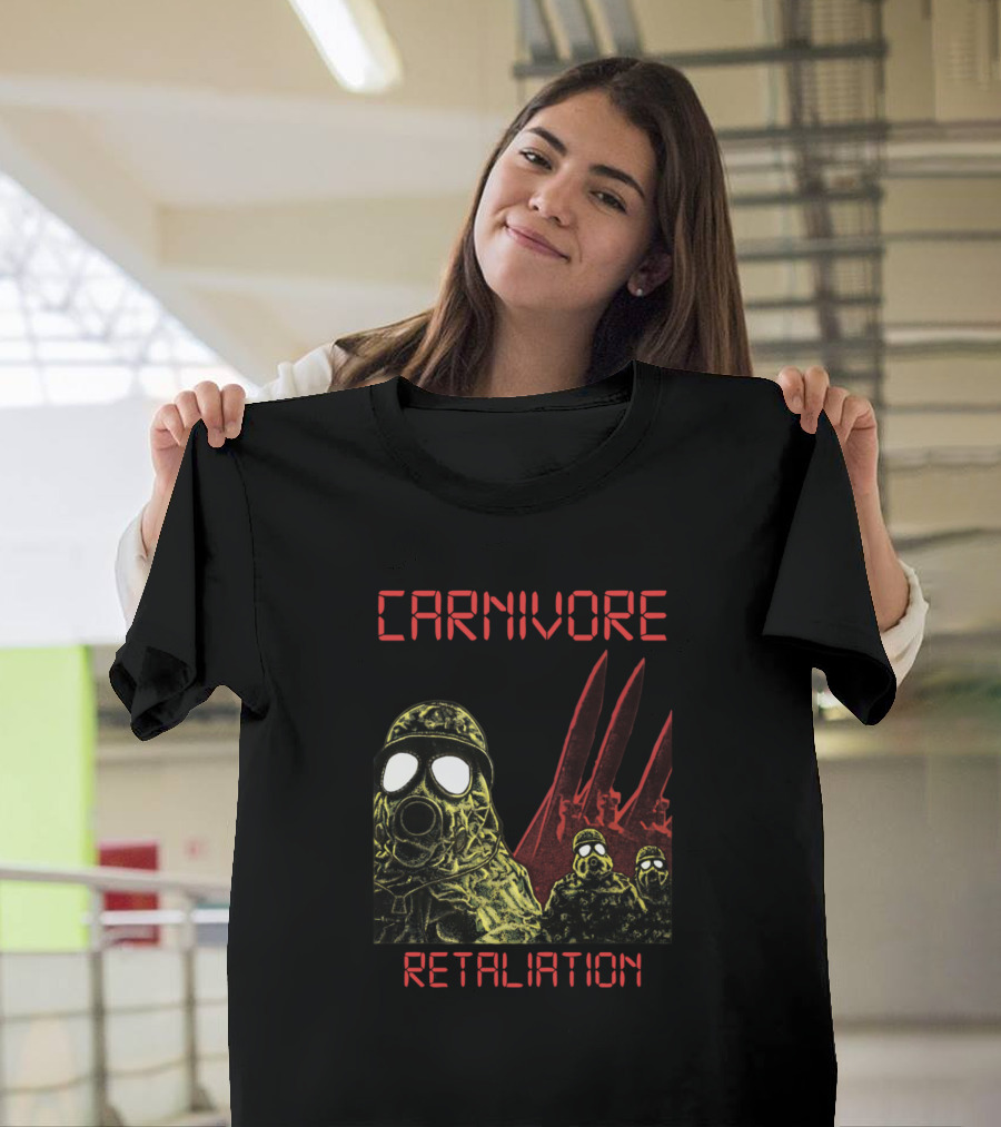 CARNIVORE RETALIATION Gas Mask Soldiers Red Threat T-Shirt