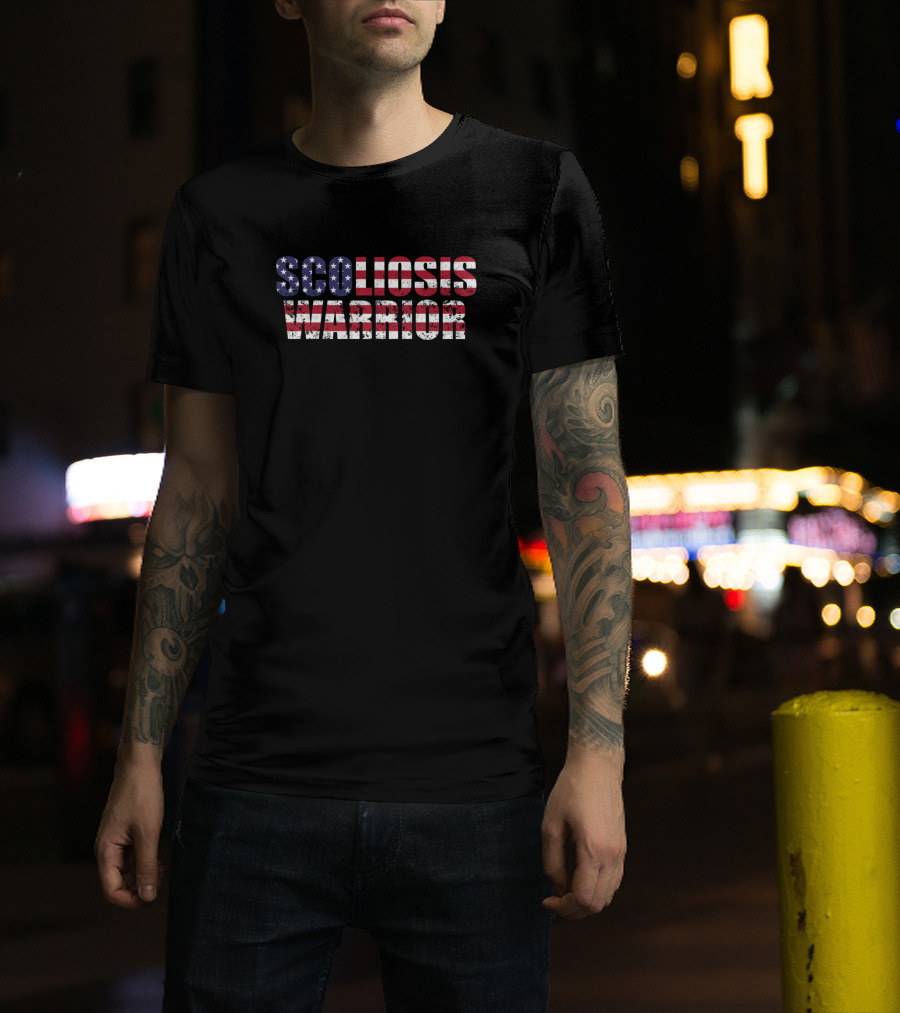 Scoliosis Warrior USA Flag Awareness Scoliotic Warrior T-Shirt