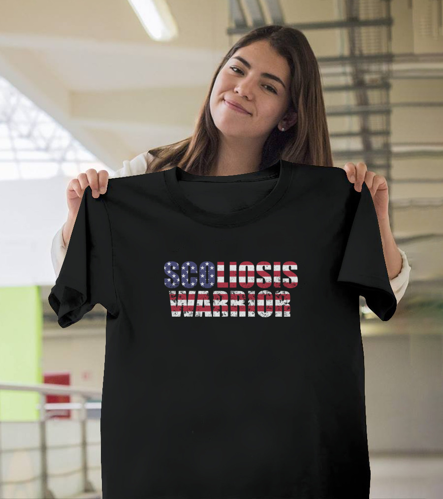 Scoliosis Warrior USA Flag Awareness Scoliotic Warrior T-Shirt