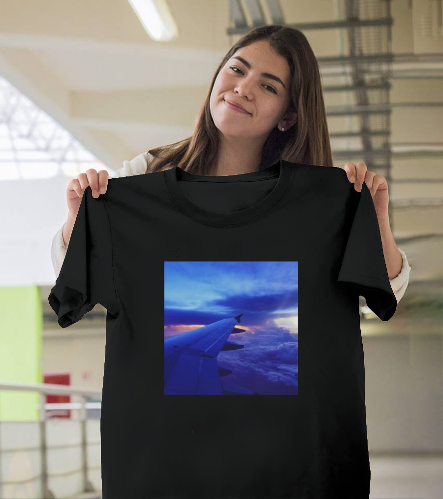 Sky View From Airplane Wing Over Sunset Clouds T-Shirt