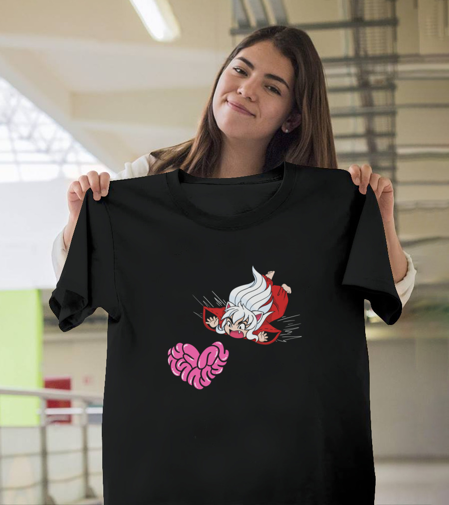 Demon Inu Yasha Flying Toward Pink Brain Heart T-Shirt