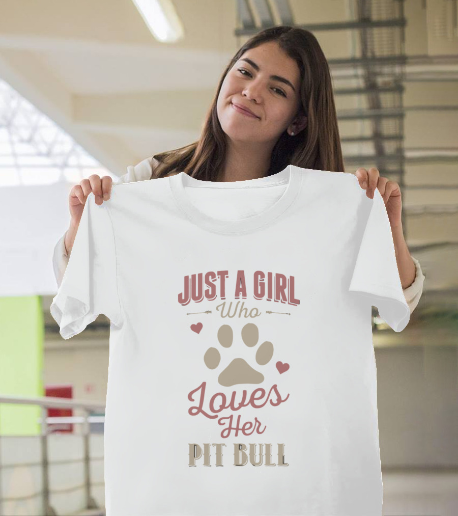 Just A Girl Who Loves Her Pit Bull Paw Heart Symbols T-Shirt