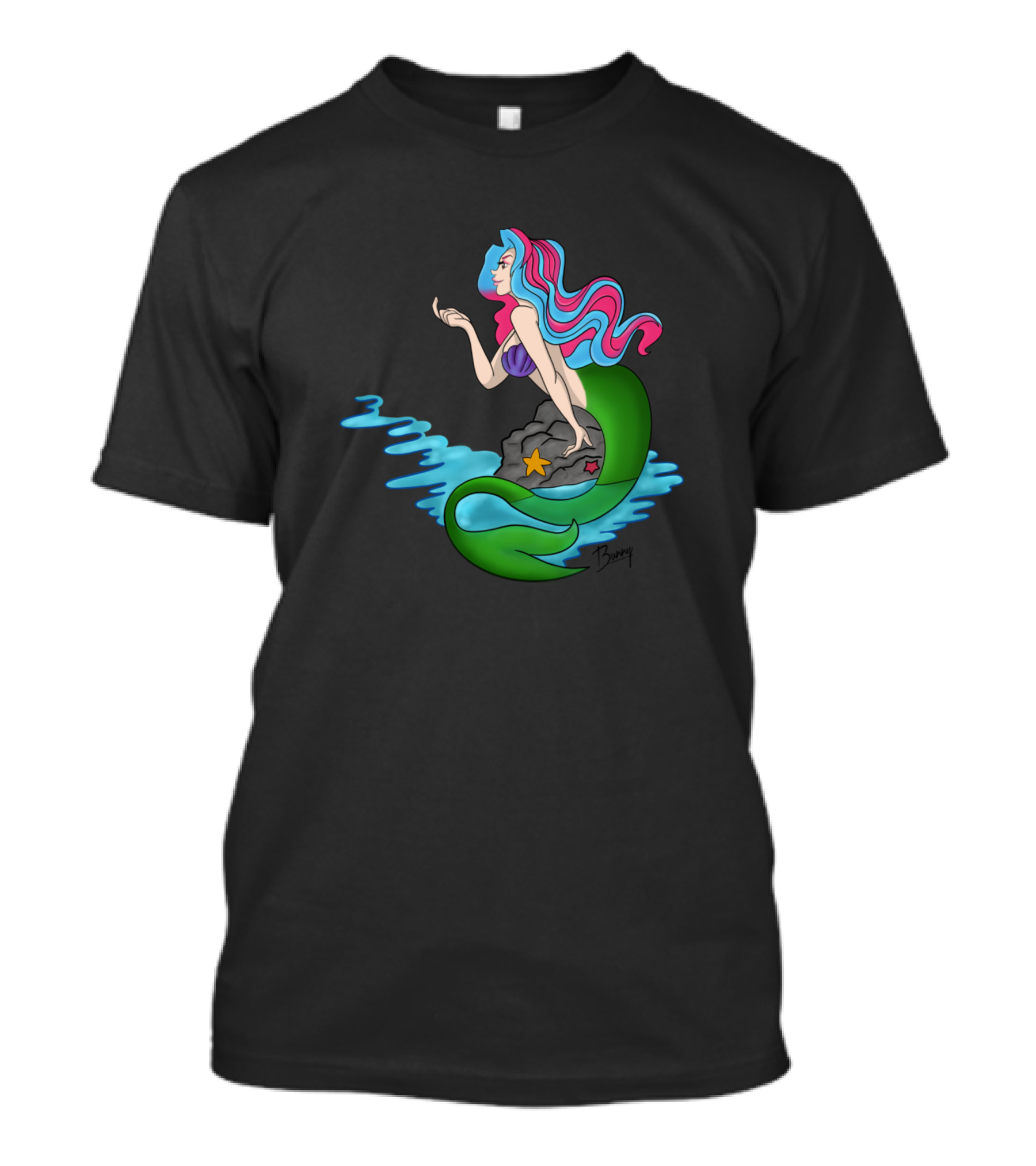 Siren Bowy Green-Tailed Mermaid With Pink And Blue Hair T-Shirt