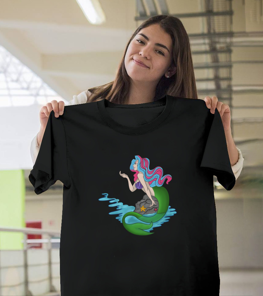 Siren Bowy Green-Tailed Mermaid With Pink And Blue Hair T-Shirt