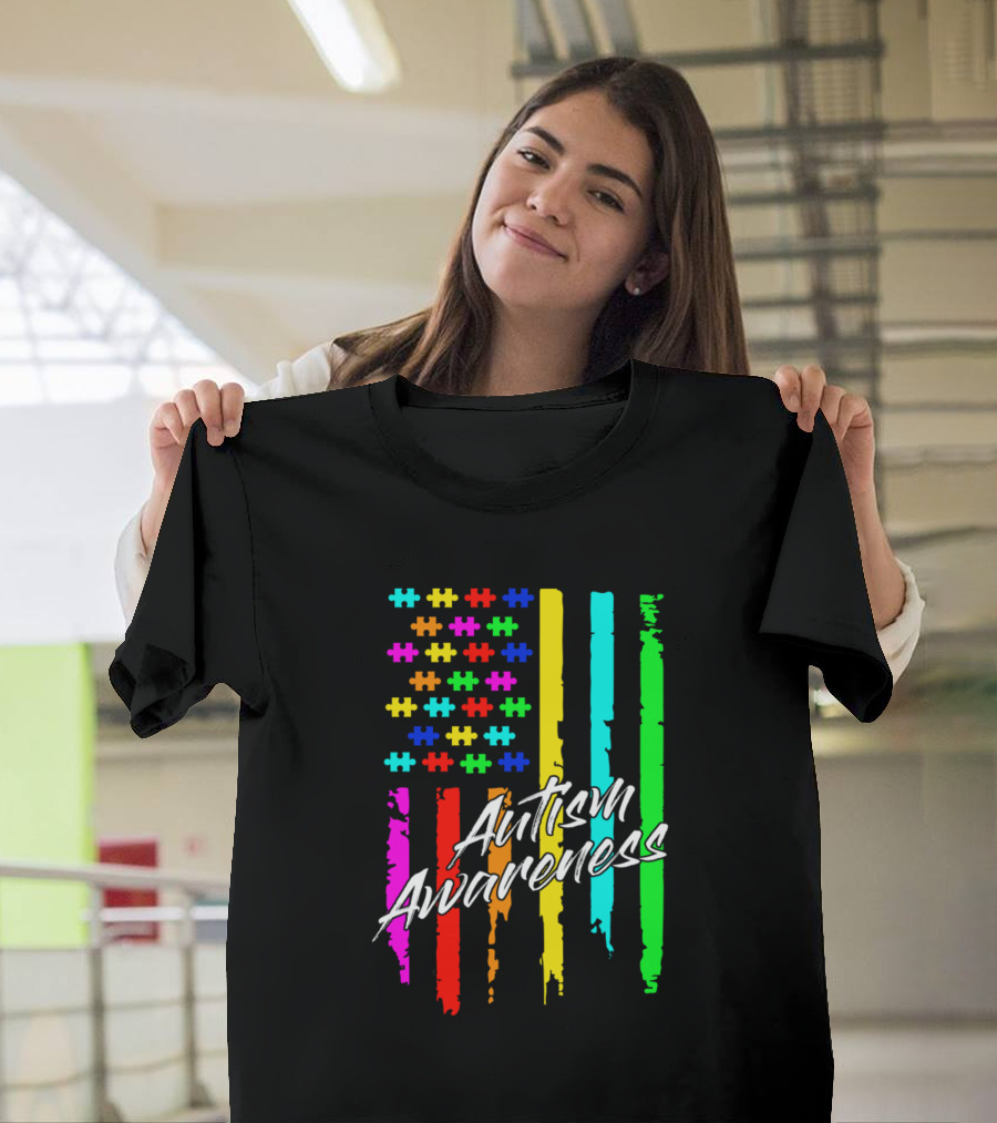 Autism Awareness Colorful Puzzle Flag T-Shirt