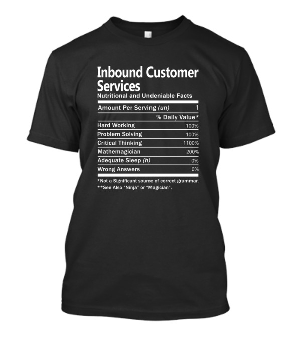 Inbound Customer Services Nutritional And Undeniable Facts Critical Thinking Hard Working Problem Solving Mathemagician T-Shirt