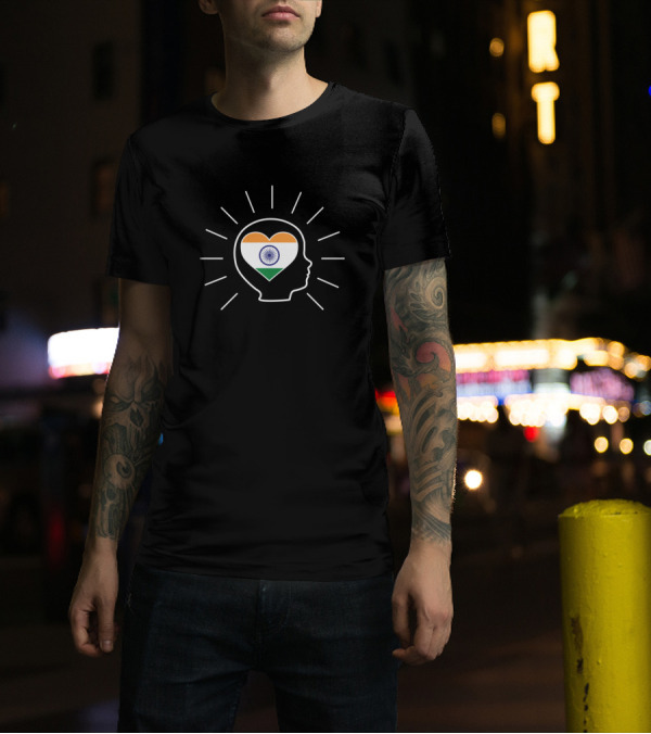 India Children's Heart Love Flag Symbol Inside Head Outline T-Shirt