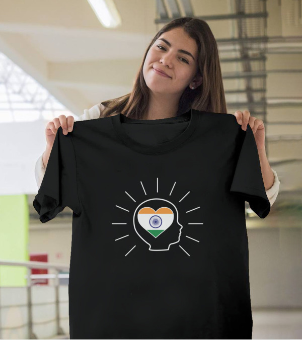 India Children's Heart Love Flag Symbol Inside Head Outline T-Shirt