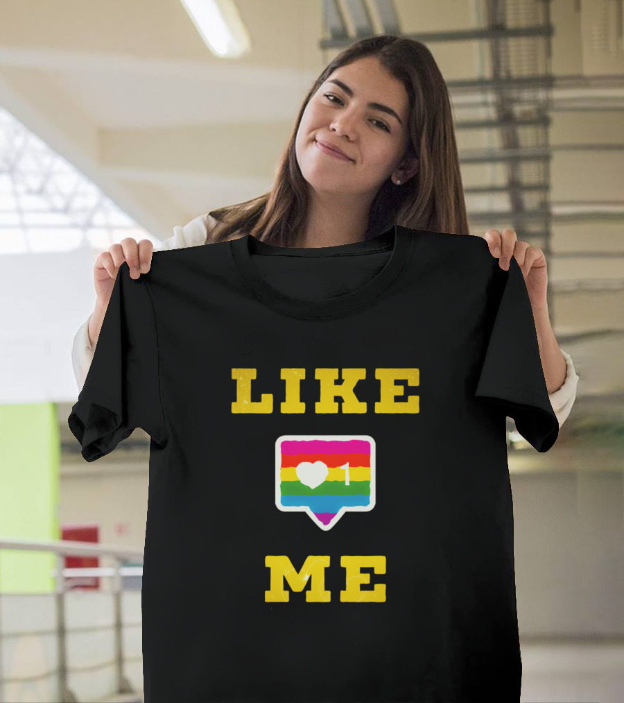 LIKE ME Social Media Heart Icon Rainbow Stripes T-Shirt