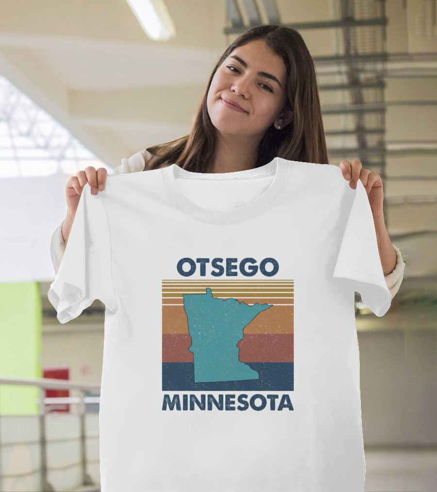 Otsego Minnesota Vintage State Outline Retro Stripes T-Shirt