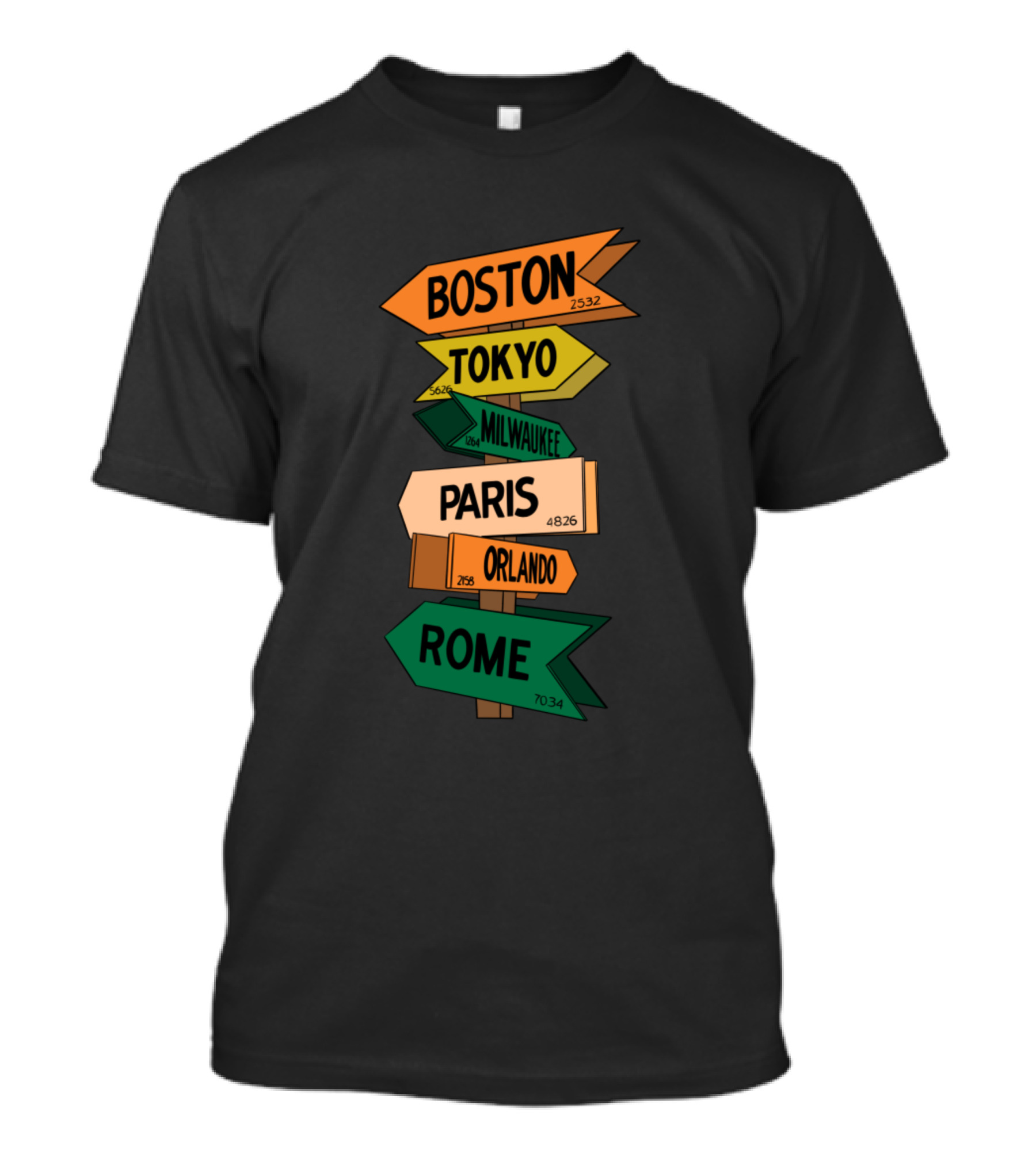 Boston Tokyo Milwaukee Paris Orlando Rome Signpost Directions T-Shirt