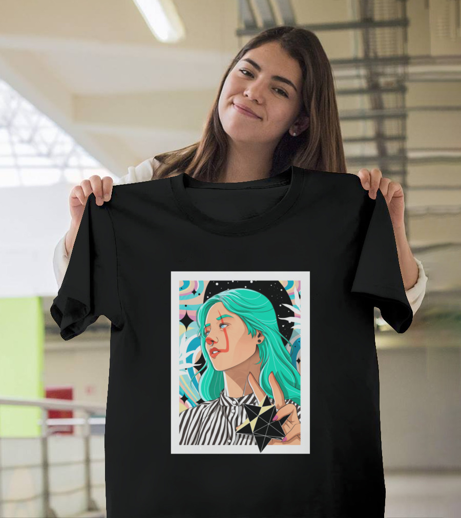 Lirium Vivid Portrait with Abstract Geometric Star T-Shirt