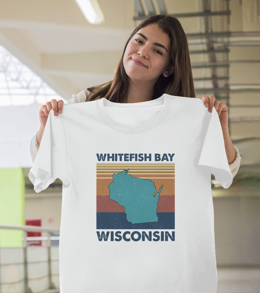 Whitefish Bay Wisconsin Map Vintage Sunset Lines T-Shirt