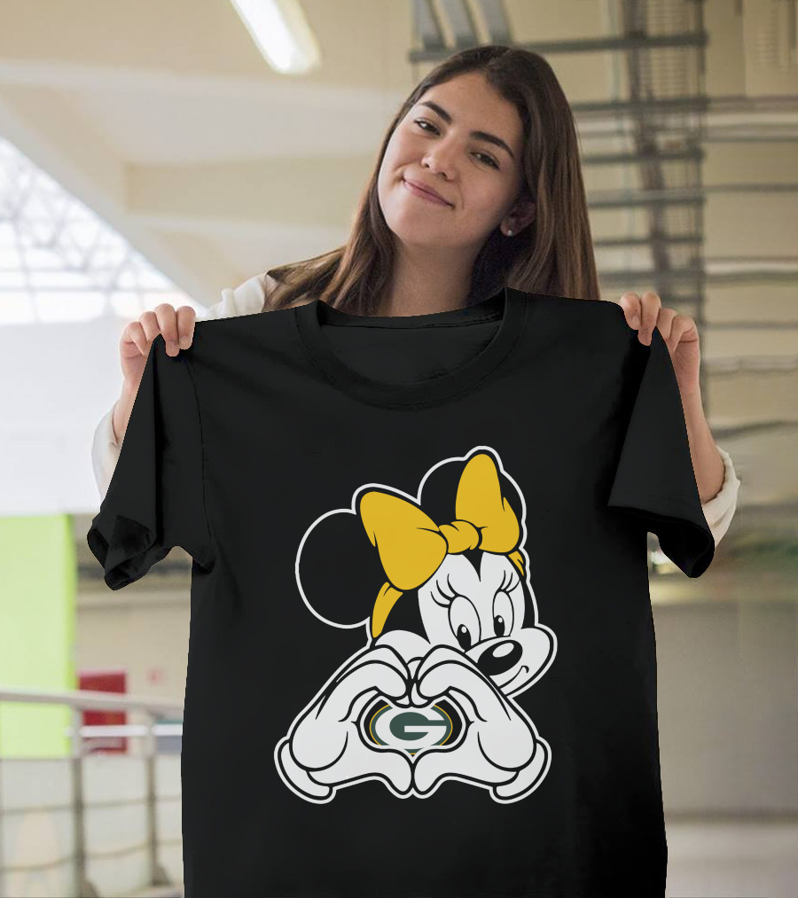 Minnie Mouse Green Bay Packers Heart Hands T-Shirt