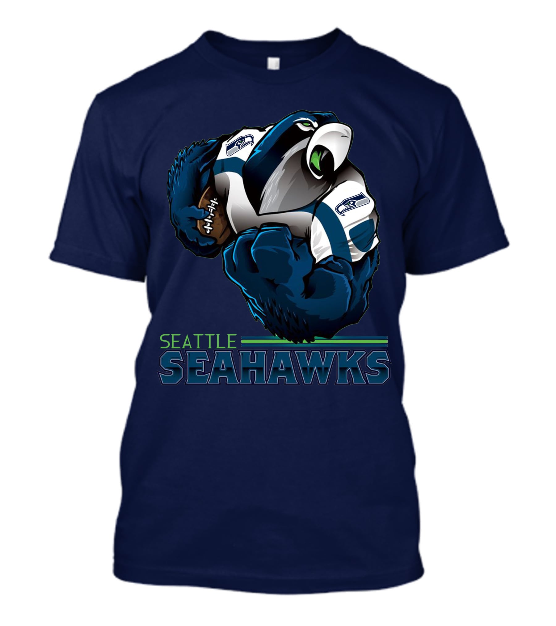 Seattle Seahawks Powerful Mascot With Football Iconic Team Spirit T-Shirt
