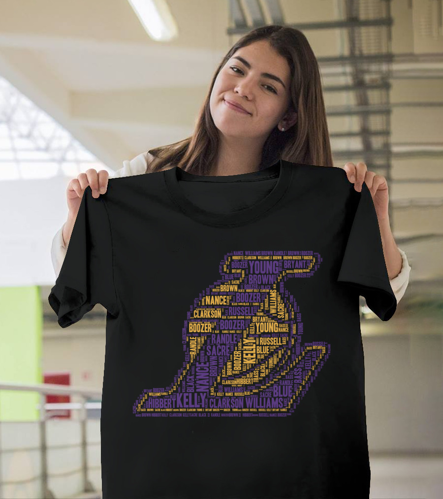 Los Angeles Lakers Player Word Art With Team Names In Purple And Gold T-Shirt