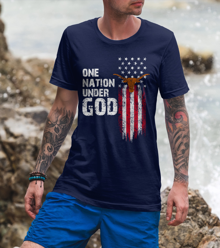 One Nation Under God Texas Longhorns Flag Usa T-Shirt