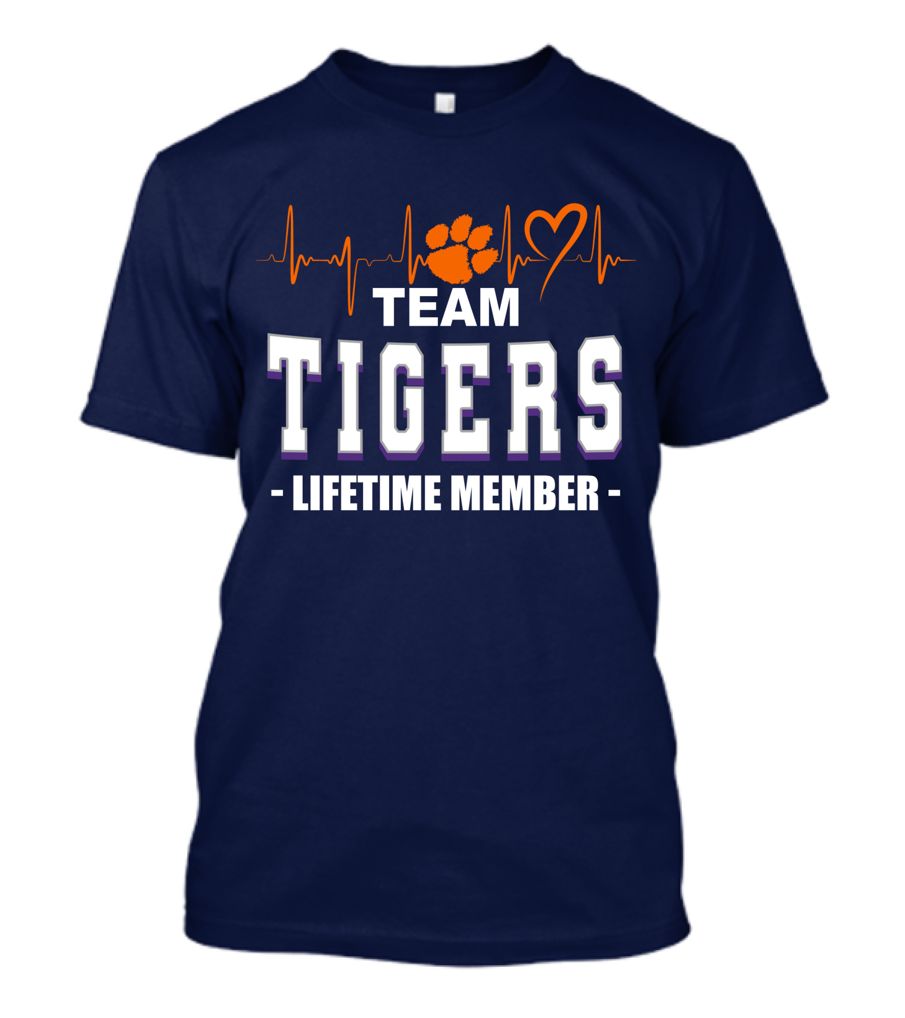 Team Tigers Lifetime Member Clemson Tigers Heartbeat Paw Heart T-Shirt
