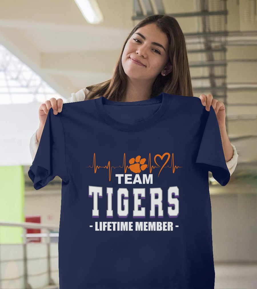 Team Tigers Lifetime Member Clemson Tigers Heartbeat Paw Heart T-Shirt