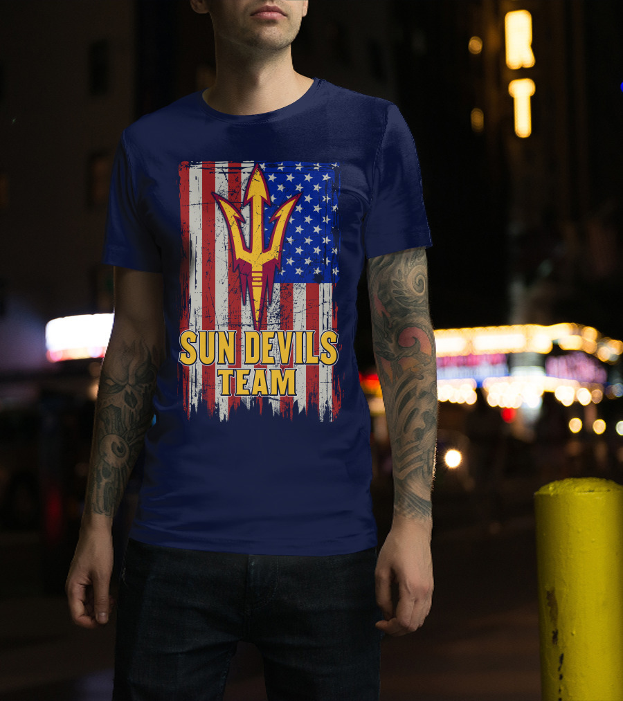 Sun Devils Team Arizona State American Flag Trident T-Shirt