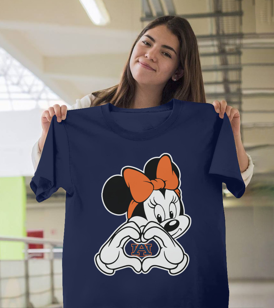 Minnie Mouse Auburn Tigers Au Logo Heart Hands T-Shirt